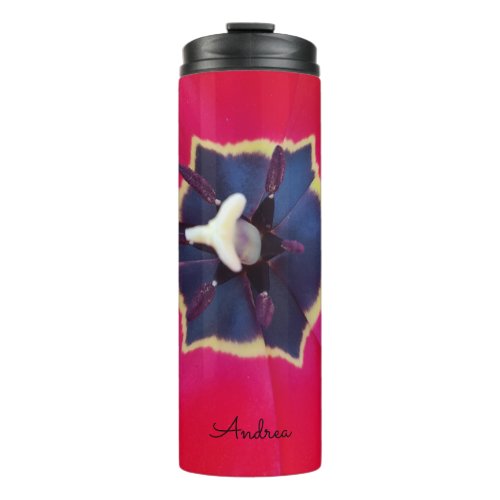 Bold Red Tulip Flower Macro Nature Photography Thermal Tumbler