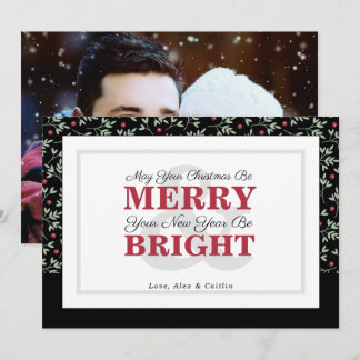 Bold Red Typography Holiday Greenery Photo Card