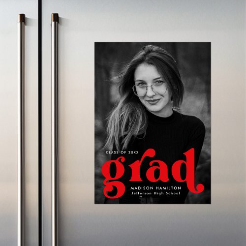 Bold Red Typography Photo Graduation Magnetic Invitation