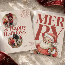 Bold Red Typography Santa Photo Holiday Card