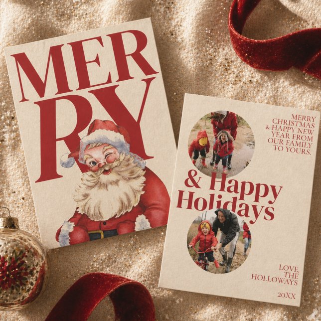 Bold Red Typography Santa Photo Holiday Card (Bold Red Typography Santa Photo Holiday Card)