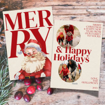 Bold Red Typography Santa Photo Holiday Card