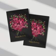 Bold Red Watercolor Floral Bouquet Birthday Card