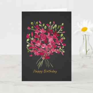 Bold Red Watercolor Floral Bouquet Birthday Card