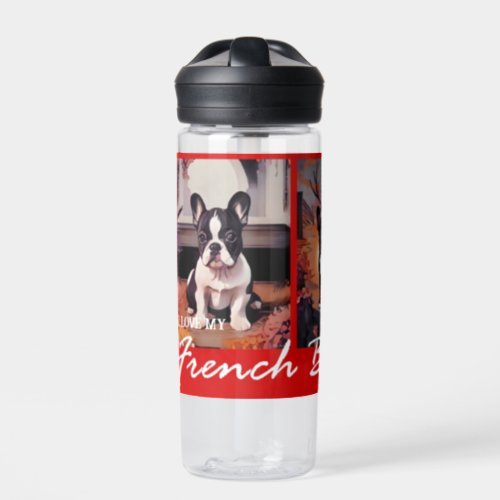Bold Red Watercolor Frenchie Water Bottle