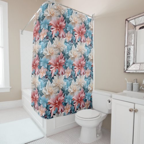 Bold red white and blue flowers shower curtain