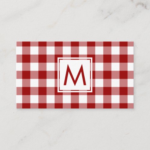 Bold Red White Buffalo Plaid Pattern Monogram Business Card