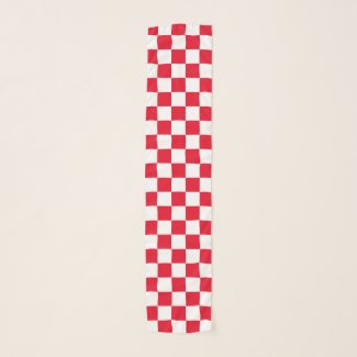 Bold Red White Croatian Checkerboard Pattern Scarf