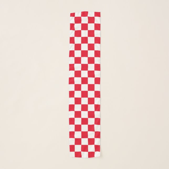 Bold Red White Croatian Checkerboard Pattern Scarf (Front)
