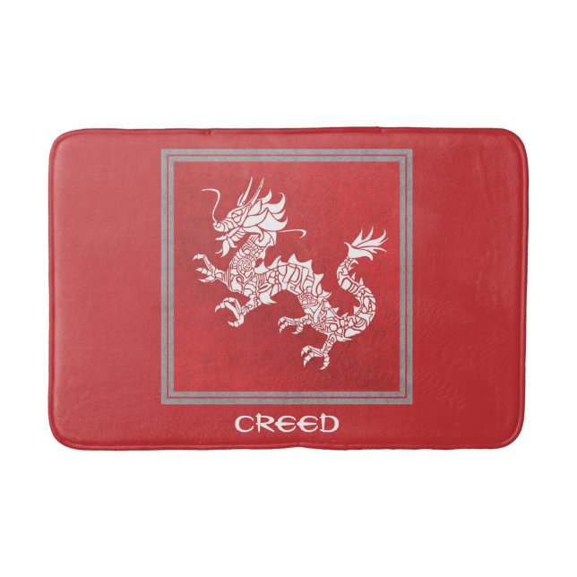 Bold Red & White Dragon  Bath Mat (Front)
