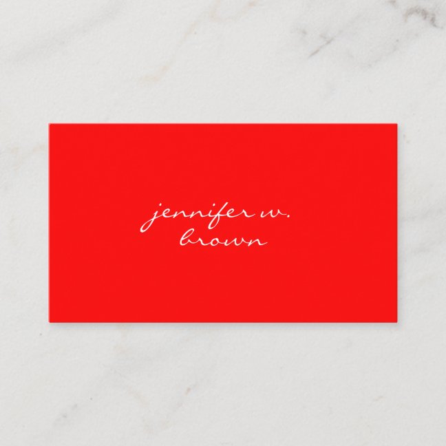 Bold Red White Minimalist Script Business Card