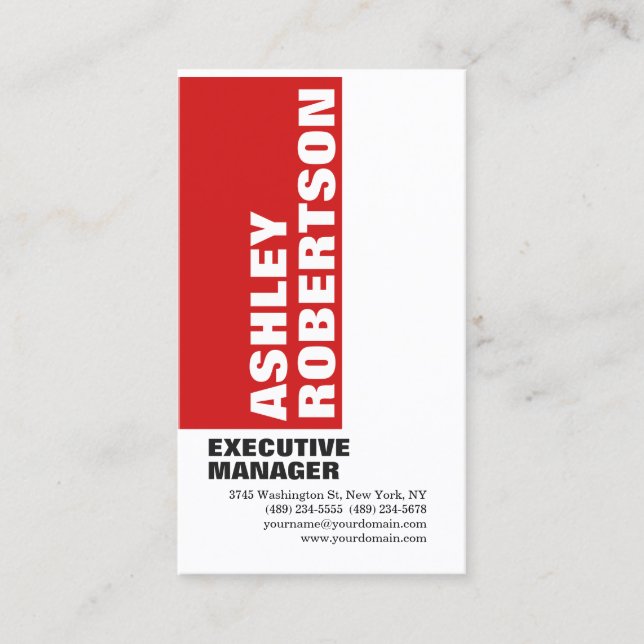 Bold Red White Modern Professional Minimalist Business Card (Front)