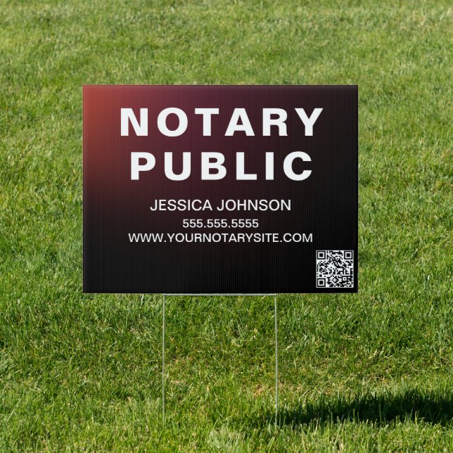 Bold Red & White Notary Public QR Outdoor Yard   Sign (Insitu)