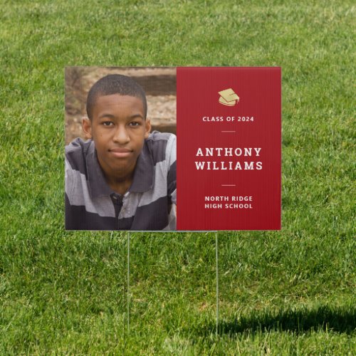 Bold Red  White Photo Graduation Yard Sign