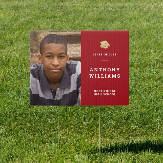 Bold Red & White Photo Graduation Yard Sign (Insitu)