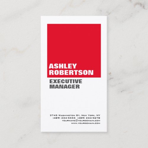 Bold Red White Plain Professional Minimalist Business Card