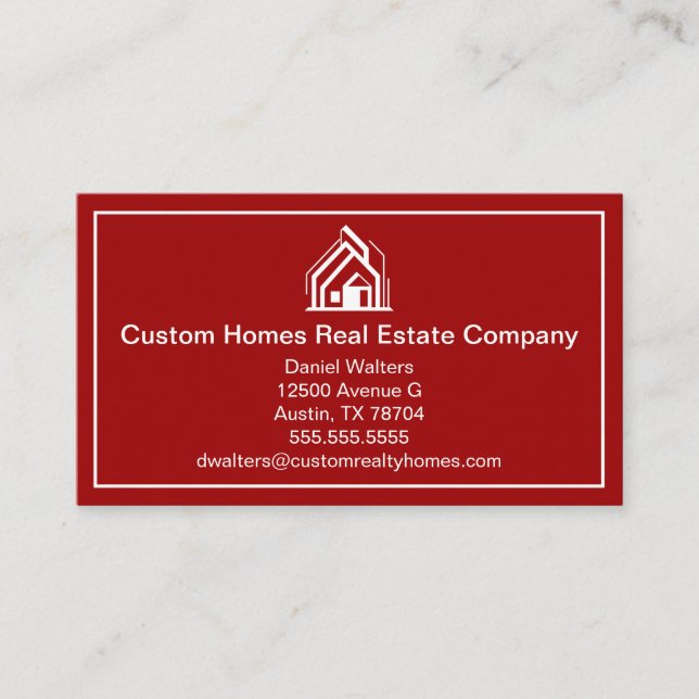 Bold Red White Real Estate Company House Business Card (Front)