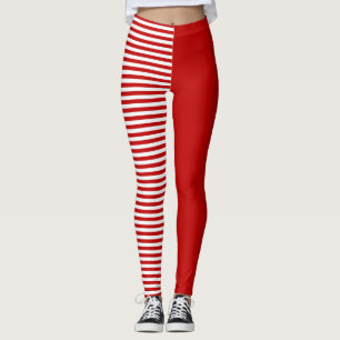 Bold Red & White Striped Pattern Modern Minimalist Leggings