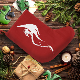 Bold Red White Tribal Dragon Christmas Design Large Christmas Stocking