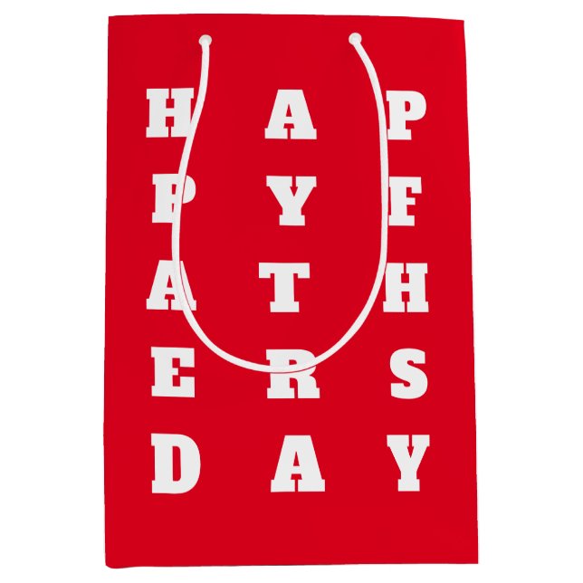 Bold Red White Typography Happy Fathers Day Medium Gift Bag (Front)