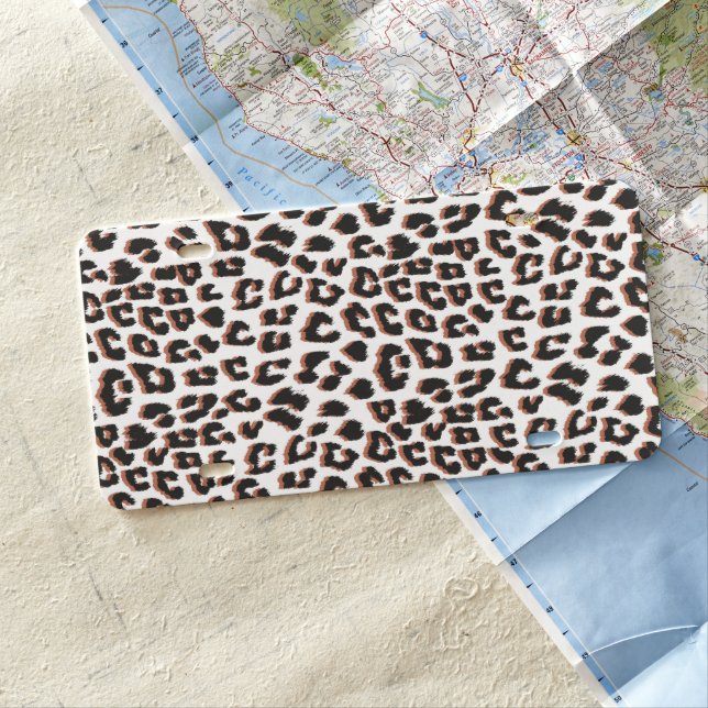 Bold Reddish Brown Leopard Print License Plate (In Situ)