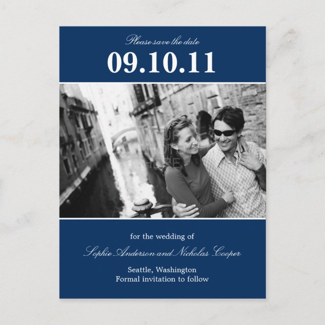 Bold Reminder Save The Date Postcard (Navy) (Front)