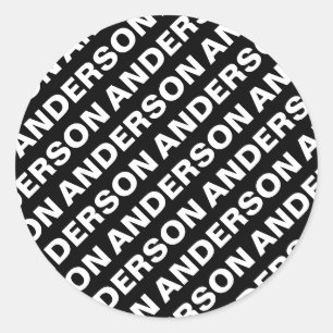 Bold Repeating Editable Name Simple Black White Classic Round Sticker