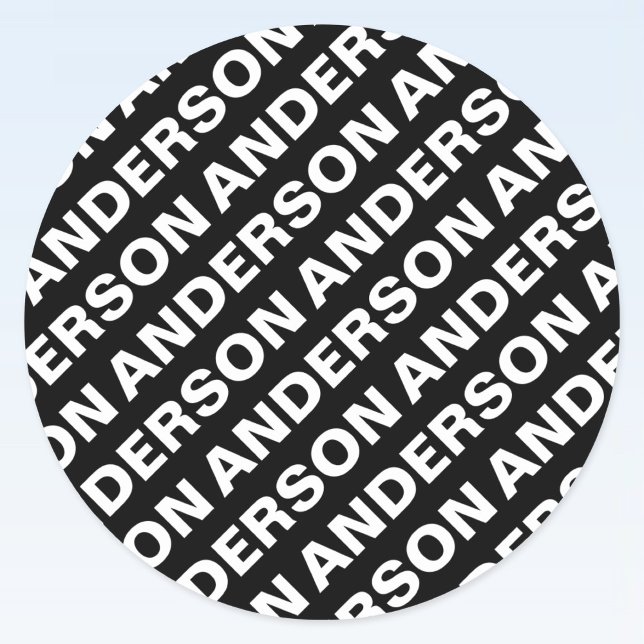 Bold Repeating Editable Name | Simple Black White Classic Round Sticker (Creator Uploaded)
