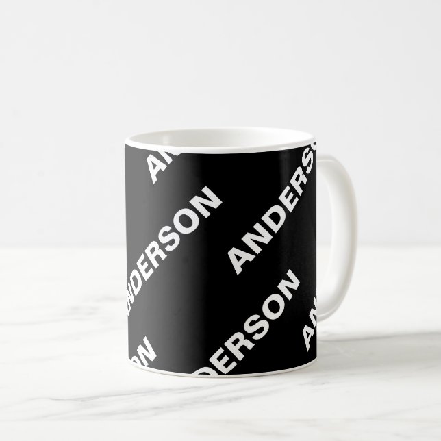 Bold Repeating Editable Name | Simple Black White Coffee Mug (Front Right)