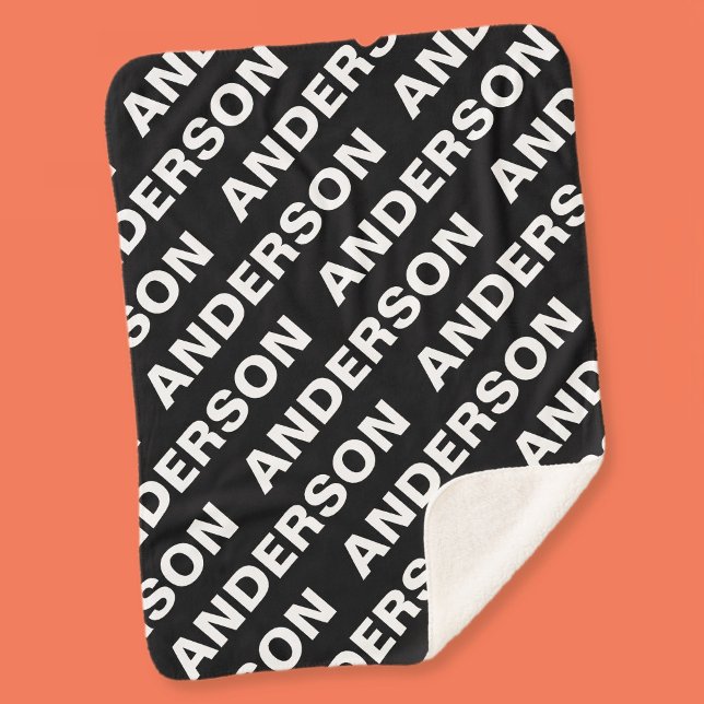 Bold Repeating Editable Name | Simple Black White Sherpa Blanket (Creator Uploaded)