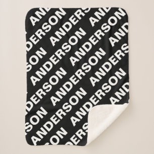 Bold Repeating Editable Name Simple Black White Sherpa Blanket