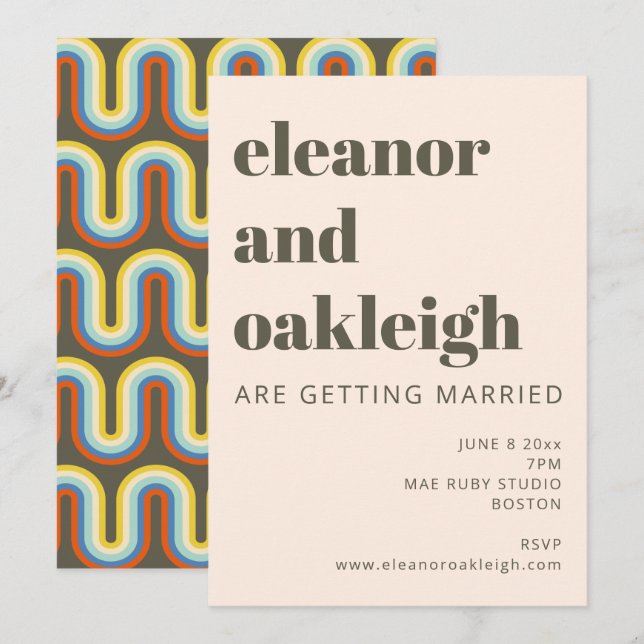 Bold Retro 60s 70s Aesthetic Olive Green Wedding  Invitation (Front/Back)