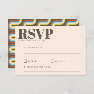 Bold Retro 60s 70s Aesthetic Olive Green Wedding RSVP Card