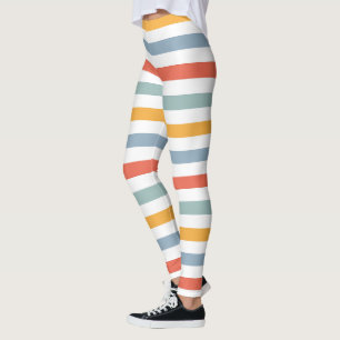 Bold Retro 70s Horizontal Stripes Orange Teal And Leggings