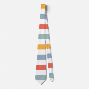 Bold Retro 70s Horizontal Stripes Orange Teal And Neck Tie