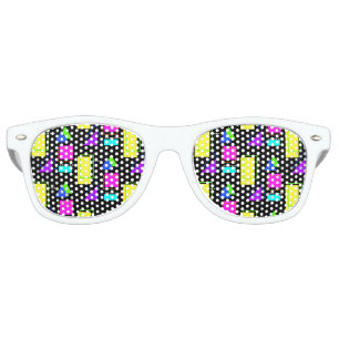 BOLD RETRO 80S NEON FLUORO GEOMETRIC SHAPE PRINT  RETRO SUNGLASSES