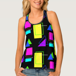 BOLD RETRO 80S NEON FLUORO GEOMETRIC SHAPE PRINT TANK TOP