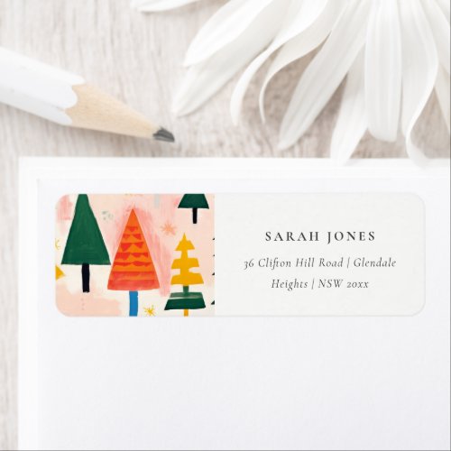 Bold Retro Abstract Christmas Landscape Address Label