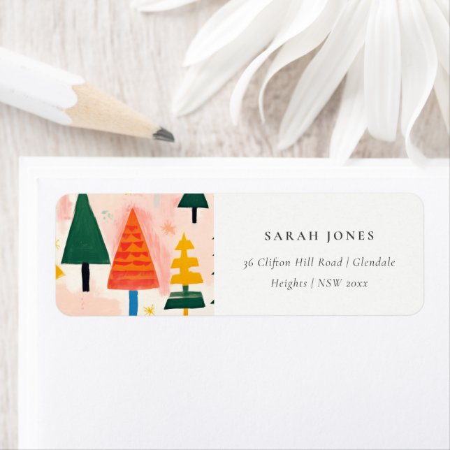 Bold Retro Abstract Christmas Landscape Address Label (Insitu)