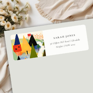 Bold Retro Abstract Christmas Landscape Address Label