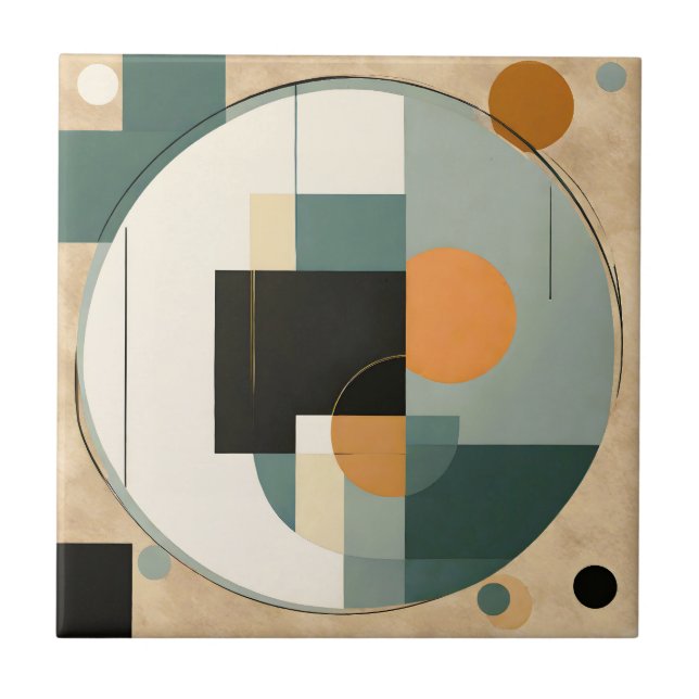 Bold Retro: Abstract Circles & Rectangles  Ceramic Tile (Front)