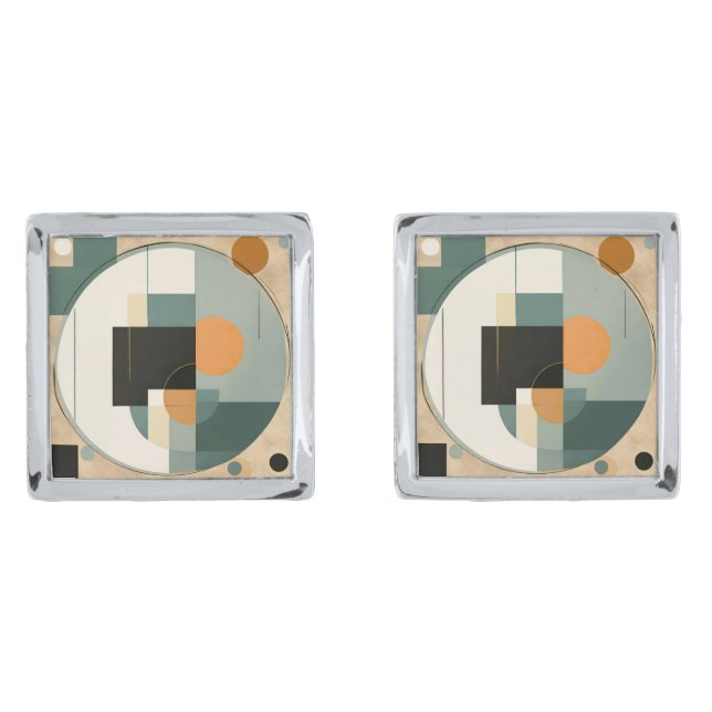 Bold Retro: Abstract Circles & Rectangles  Cufflinks (Front)