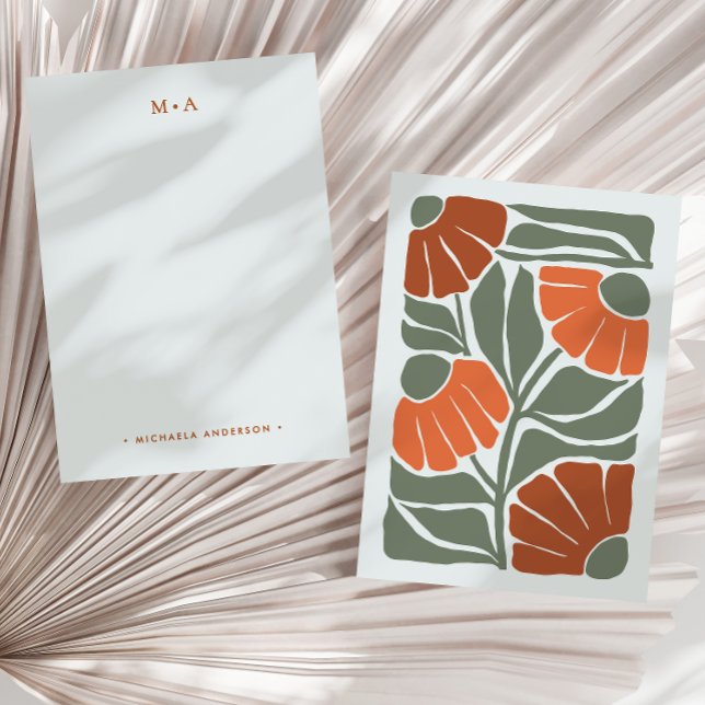 Bold Retro Abstract Floral Minimal Monogram & Name Note Card (Creator Uploaded)