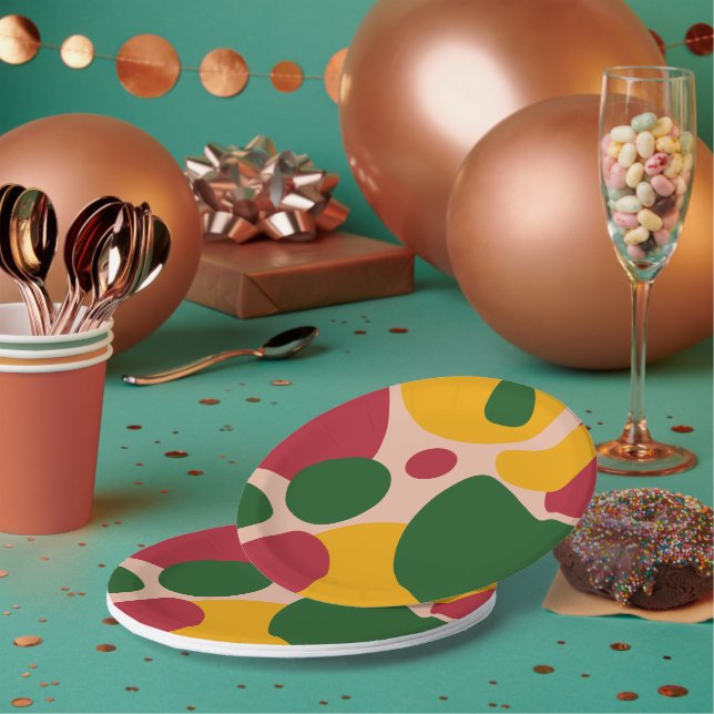 Bold Retro Abstract Shapes Pattern  Paper Plates (Multi)
