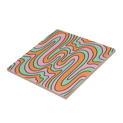 Bold Retro Abstract Wavy Lines  Ceramic Tile