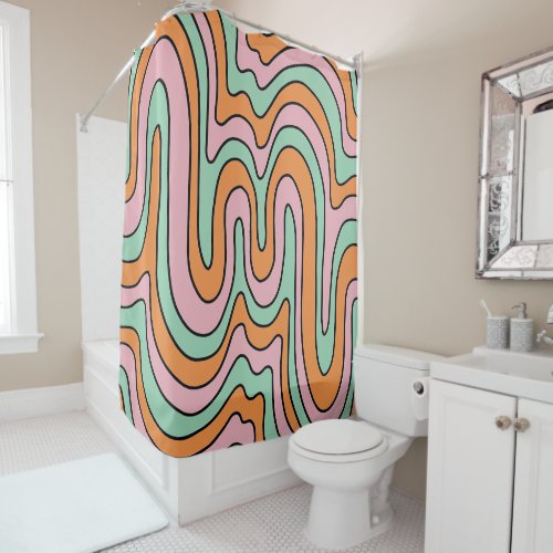 Bold Retro Abstract Wavy Lines  Shower Curtain