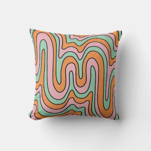 Bold Retro Abstract Wavy Lines  Throw Pillow