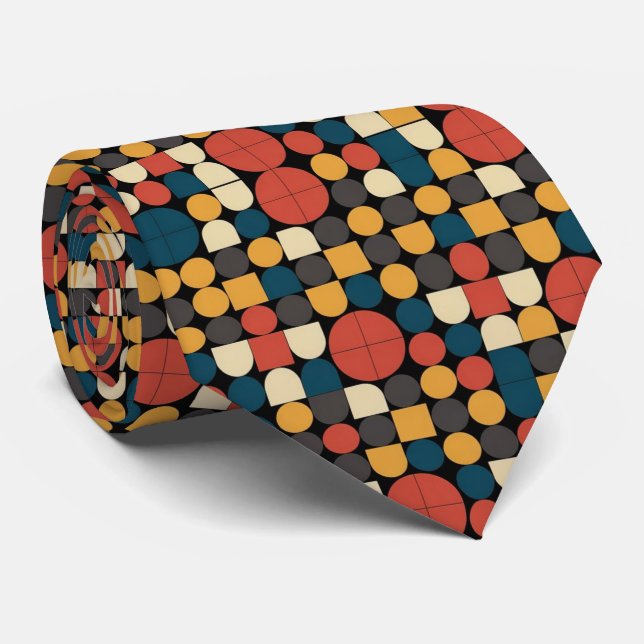 Bold Retro Bauhaus Inspired Pattern Neck Tie (Rolled)