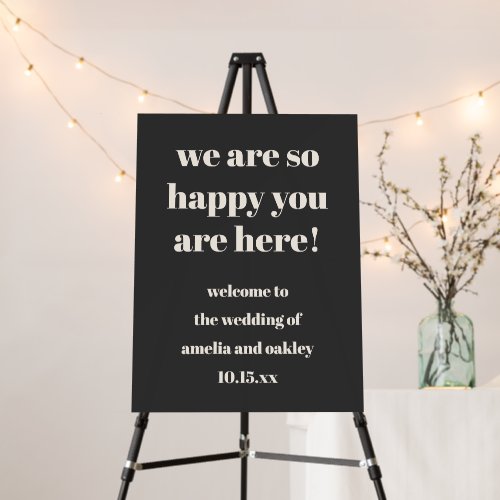 Bold Retro Black Wedding Welcome Custom Names Foam Board
