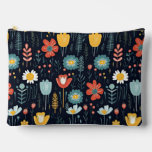 Bold Retro Botanical Print Accessory Pouch